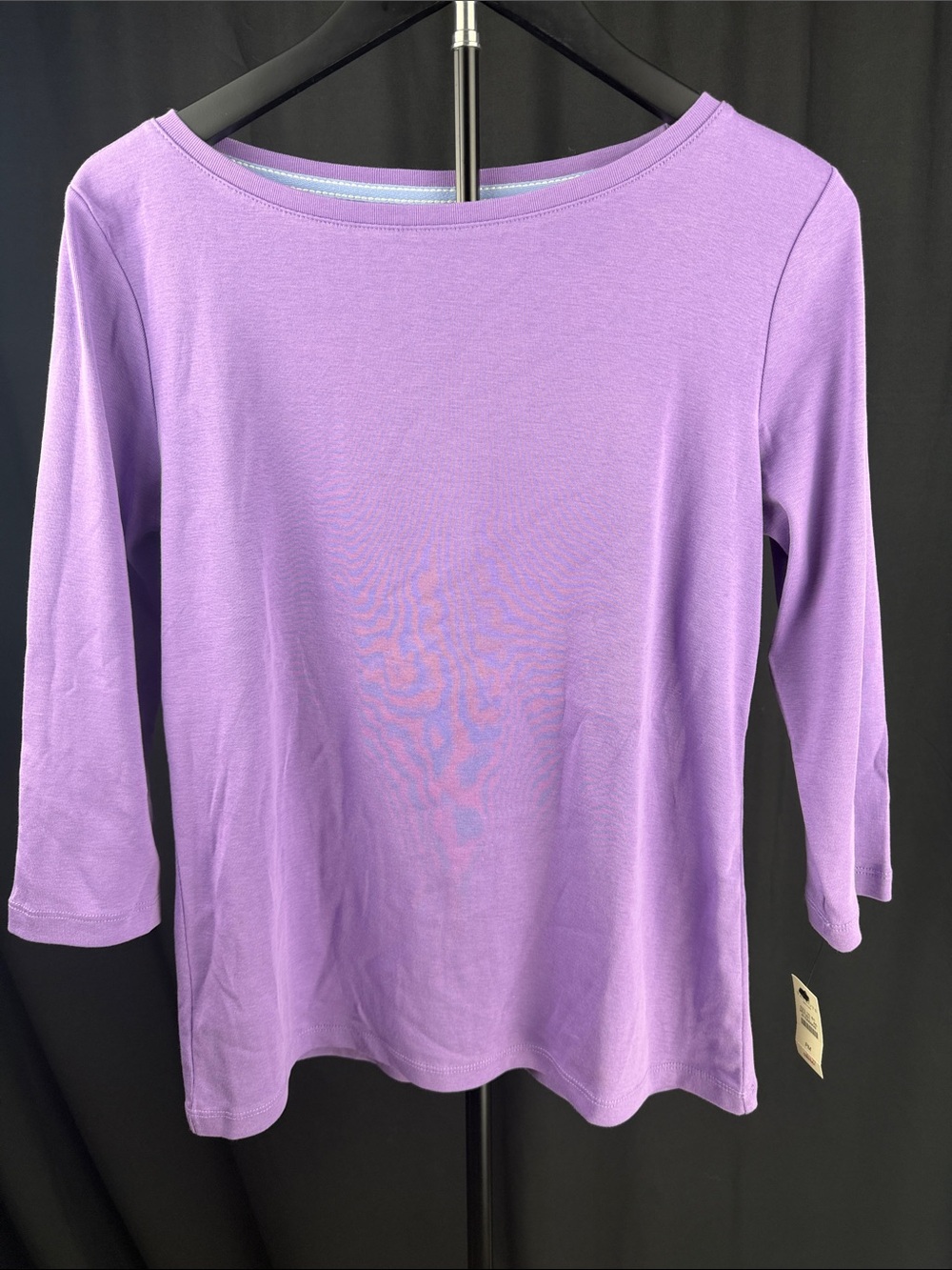 NWT Talbots Petite Purple Pima Cotton Boat Neck 3/4 Sleeve Tee PM